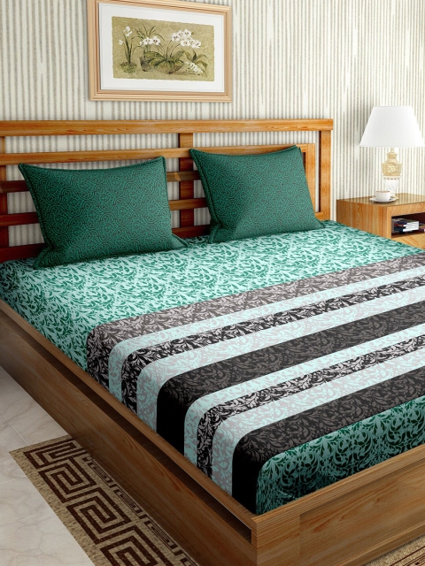 

BELLA CASA Teal & Grey Floral 180 TC King Bedsheet with 2 Pillow Covers