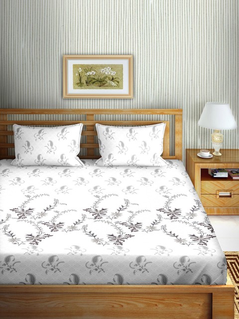 

BELLA CASA Grey & White 180 TC King Bedsheet with 2 Pillow Covers