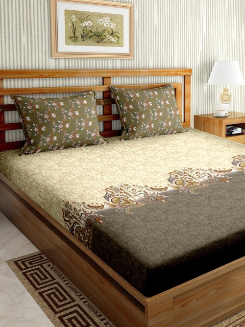

BELLA CASA Green Floral 180 TC King Bedsheet with 2 Pillow Covers