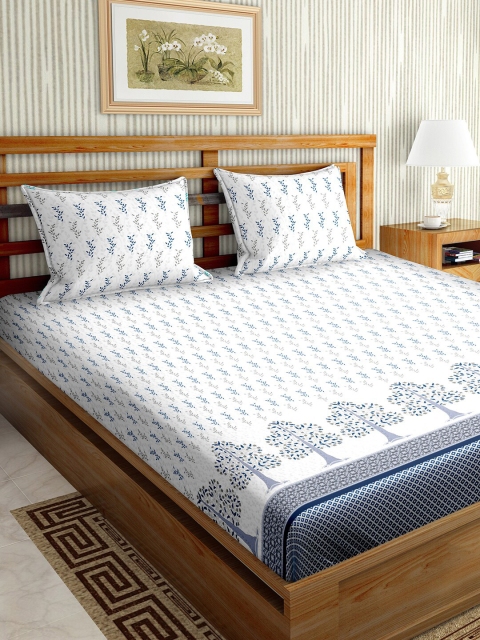 

BELLA CASA Blue & White 180 TC King Bedsheet with 2 Pillow Covers