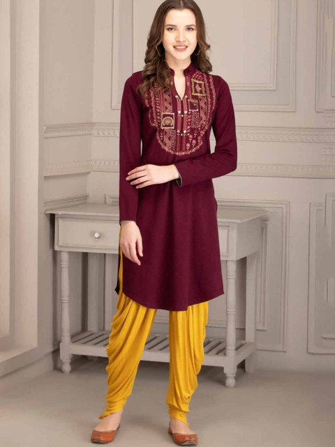 

Lakshita Maroon Ethnic Motifs Embroidered Kurti