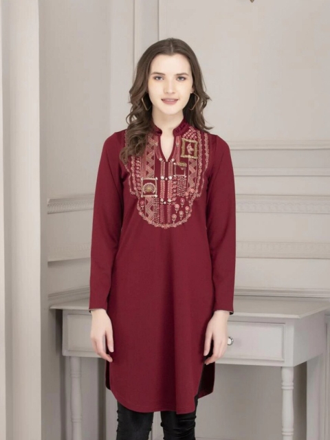 

Lakshita Maroon Ethnic Motifs Embroidered Kurti