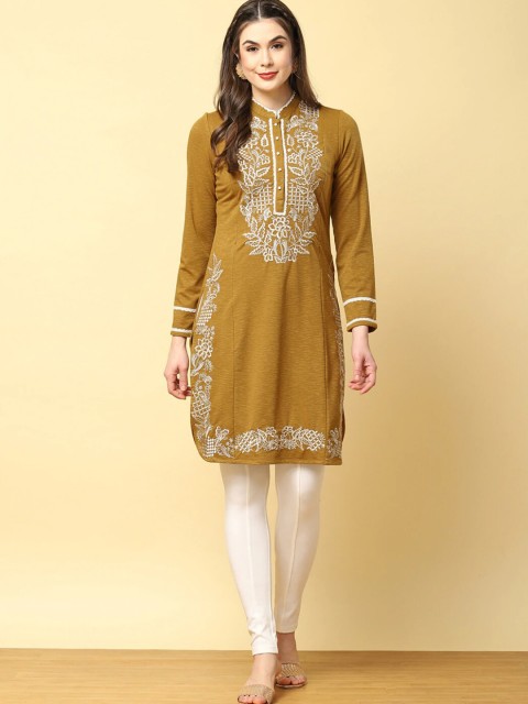 

Lakshita Women Mustard Yellow Embroidered Thread Work Empire Kurti