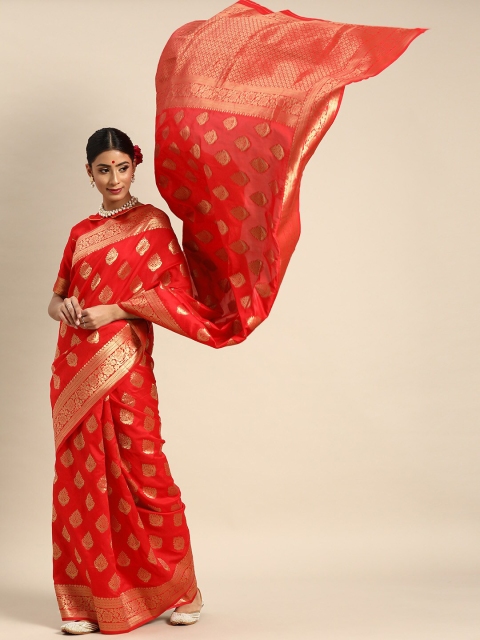 

SHAVYA Red & Gold-Toned Woven Design Zari Silk Blend Banarasi Saree