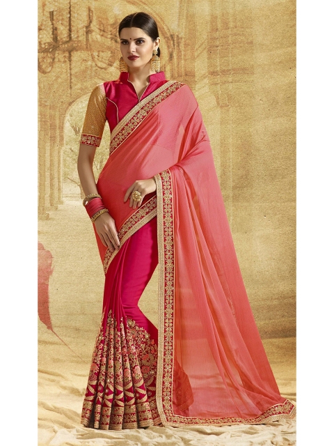 

SHAVYA Pink Embellished Beads and Stones Pure Georgette Heavy Work Saree