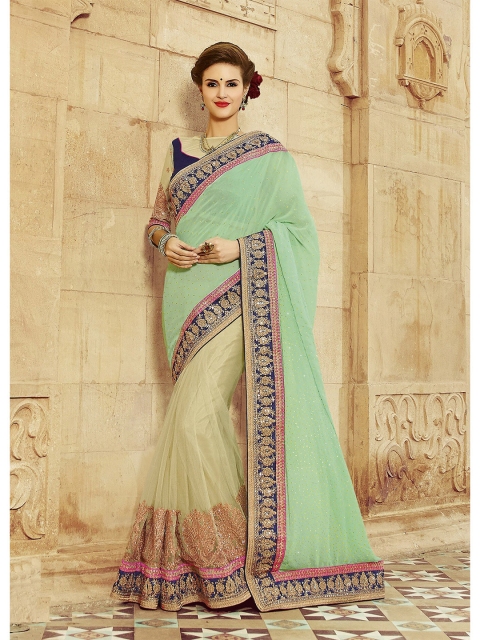 

SHAVYA Women Sea Green Embroidered Pure Georgette Heavy Work Saree