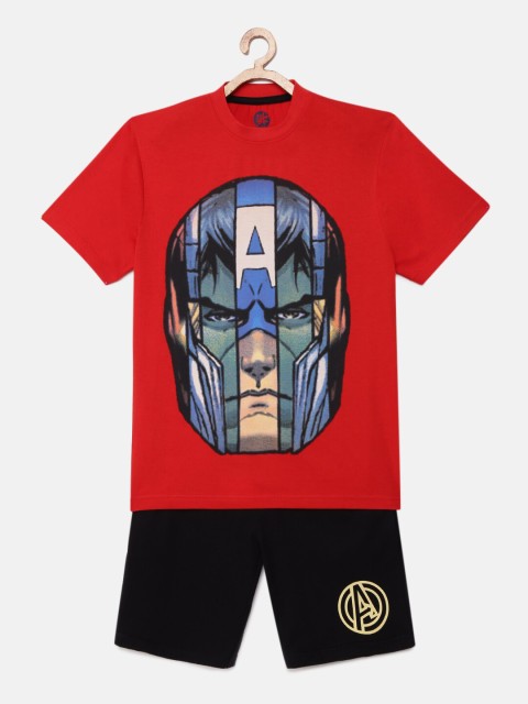 

YK Marvel Boys Red & Black Avengers Printed T-shirt with Shorts, Multi