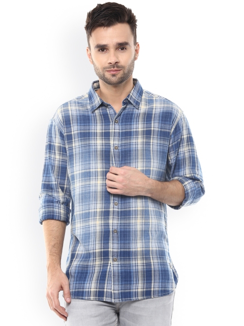 

SPYKAR Blue & Yellow Checked Slim Fit Casual Shirt