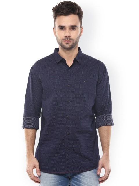 

SPYKAR Navy Printed Slim Fit Casual Shirt, Navy blue