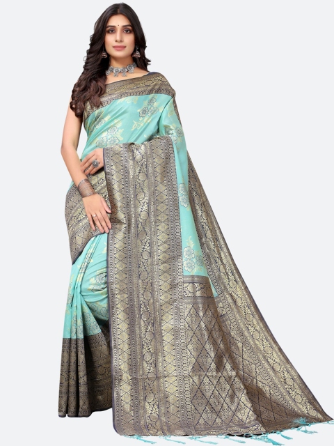 

Satrani Green & Silver-Toned Woven Design Zari Saree