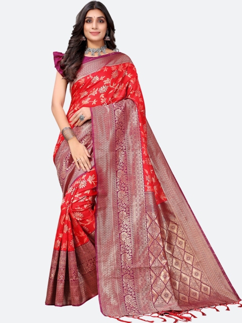 

Satrani Red Floral Zari Saree