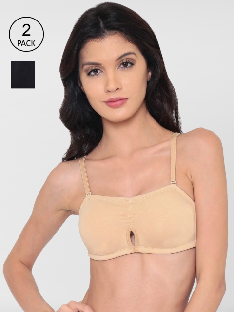 

laavian Nude-Coloured & Black Bandeau Bra