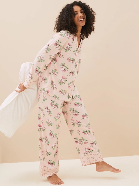 

Marks & Spencer Women Pink & Green Floral Printed Lounge Pants