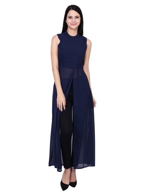 

Frempy Navy Blue Georgette Maxi Dress