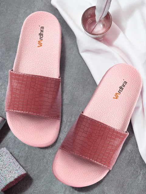 

Vardhra Women Brown & Pink Rubber Sliders
