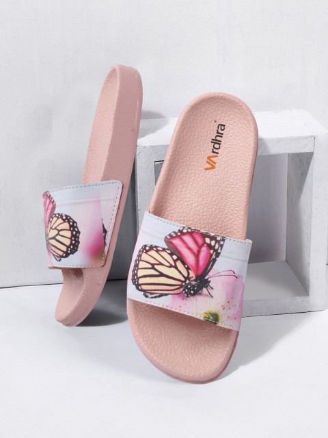 

Vardhra Women Multicoloured & Peach-Coloured Printed Sliders, Multi