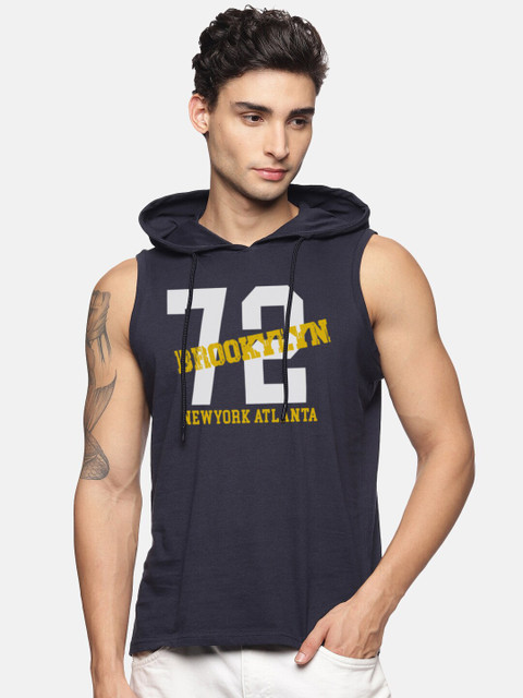 

MASH UNLIMITED Men Navy Blue Typography Printed Applique T-shirt