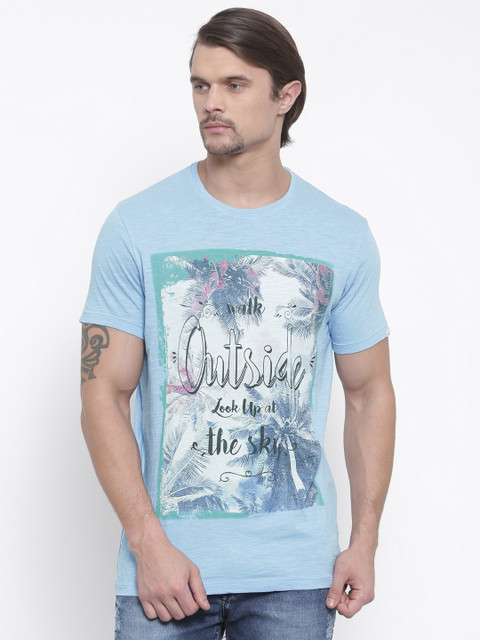 

SPYKAR Men Blue Printed Round Neck T-shirt