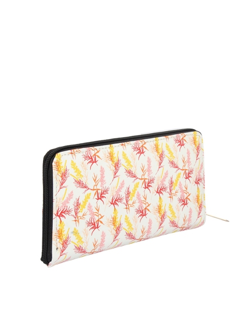 

MAMMON Women White & Yellow Floral Printed PU Zip Around Wallet