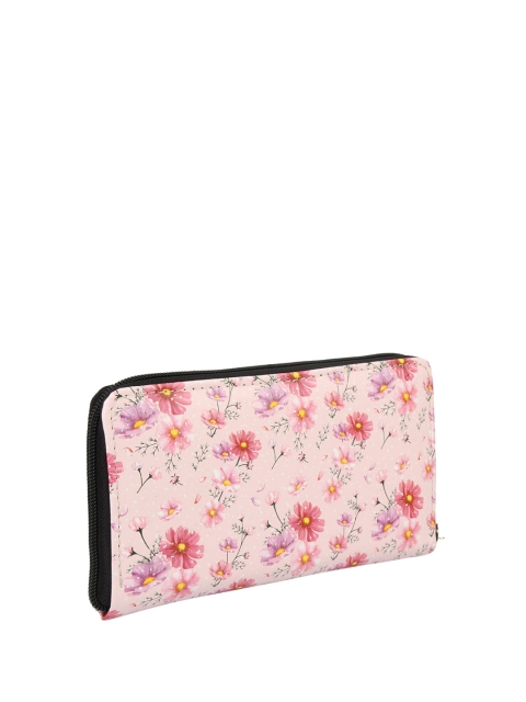 

MAMMON Women Peach-Coloured & Pink Floral Printed PU Zip Around Wallet