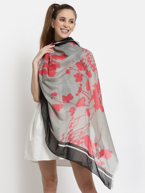 

J Style Women Red & Grey Floral Printed Cotton Stole