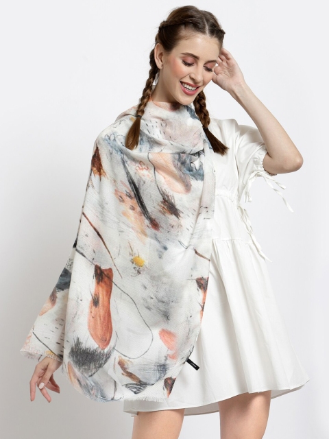 

J Style Women White & Orange Printed Stole