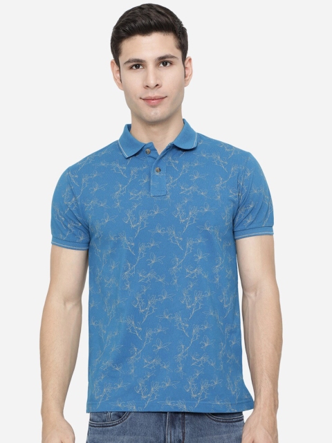 

Greenfibre Men Blue Polo Collar Tropical Applique Slim Fit T-shirt