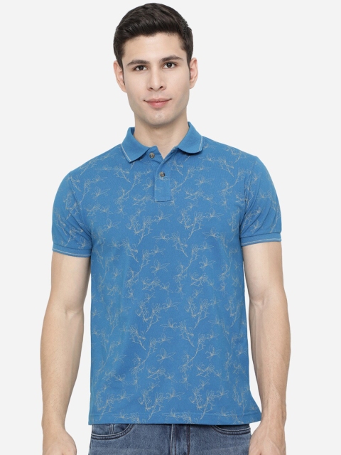 

Greenfibre Men Blue Polo Collar Tropical Applique Slim Fit T-shirt