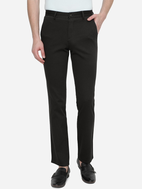 

Greenfibre Men Black Solid Cotton Slim Fit Trousers