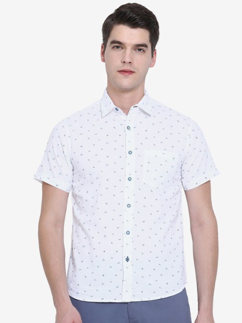 

Greenfibre Men White Slim Fit Printed Casual Shirt