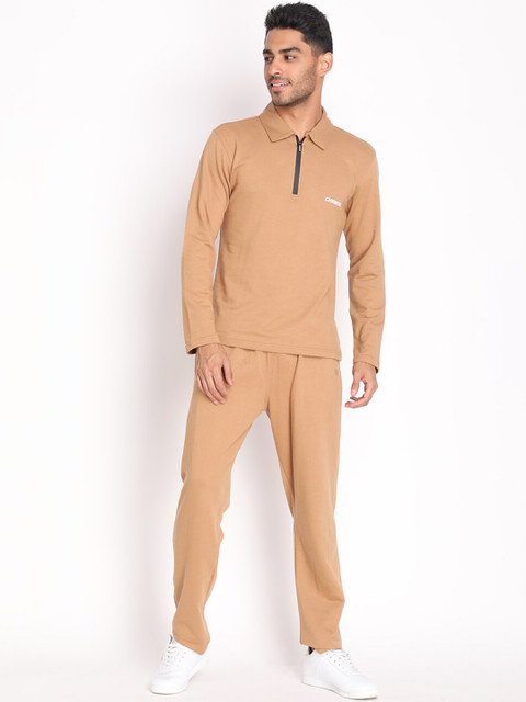

Chkokko Men Camel Brown Solid Co-ord Sets