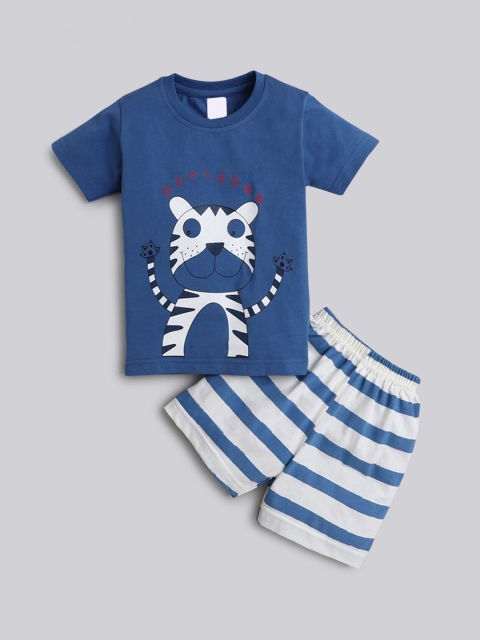 

Hopscotch Boys Blue Printed T-shirt with Shorts