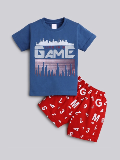 

Hopscotch Boys Blue & Red Printed T-shirt with Shorts