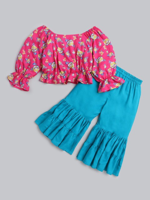 

Hopscotch Girls Pink Printed Top with Trousers