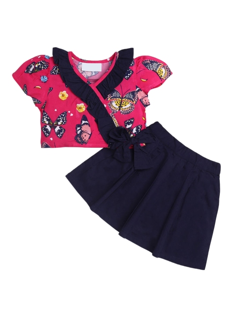 

Hopscotch Girls Pink Printed Shirt with Skirt