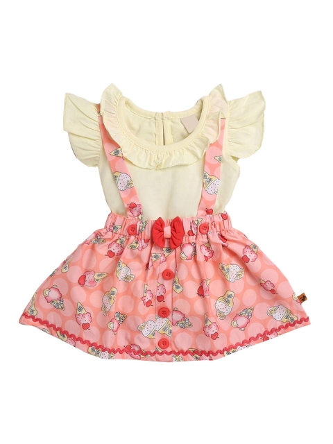 

Hopscotch Girls Orange Printed Top with Skirt