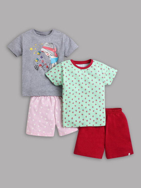 

Hopscotch Girls Grey Printed T-shirt with Shorts