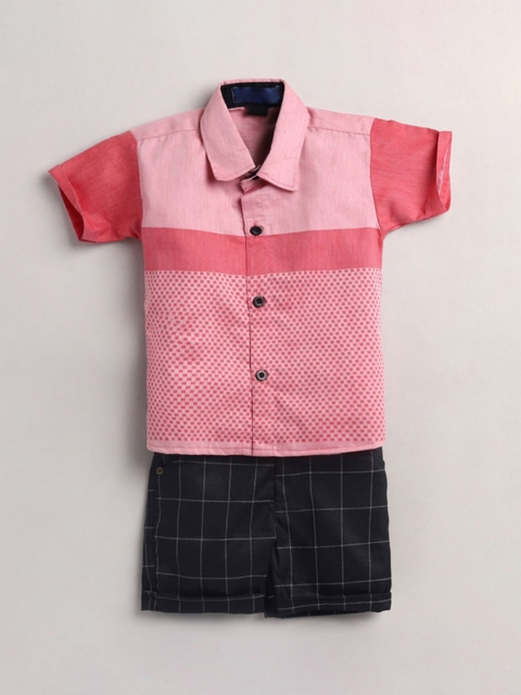 

Hopscotch Boys Pink & Black Printed Shirt with Shorts