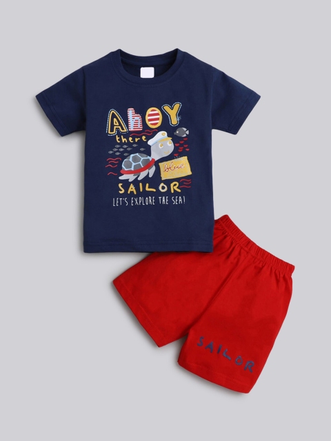 

Hopscotch Boys Blue & Red Printed T-shirt with Shorts