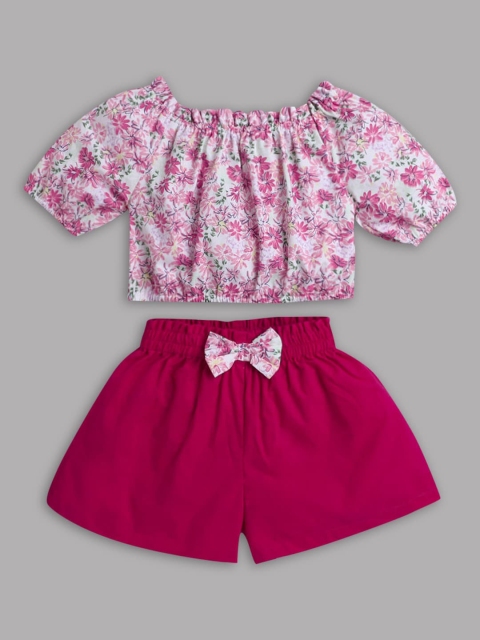 

Hopscotch Girls White Printed Top with Shorts