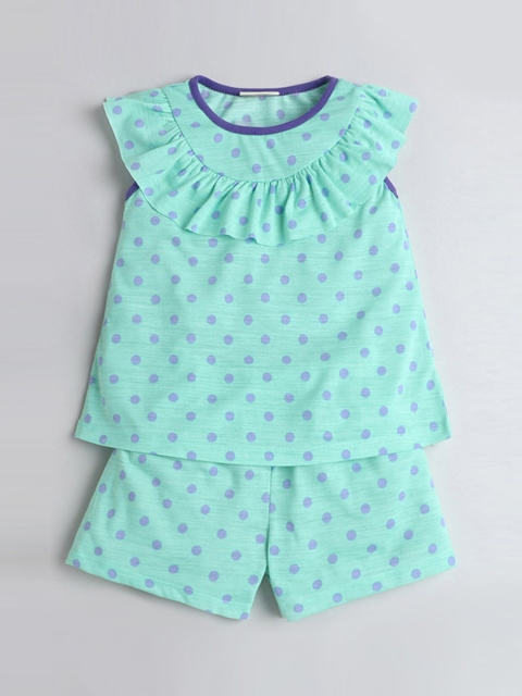 

Hopscotch Girls Green Printed Top with Shorts