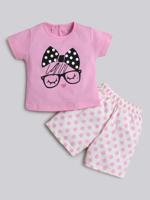 

Hopscotch Girls Pink Printed T-shirt with Shorts