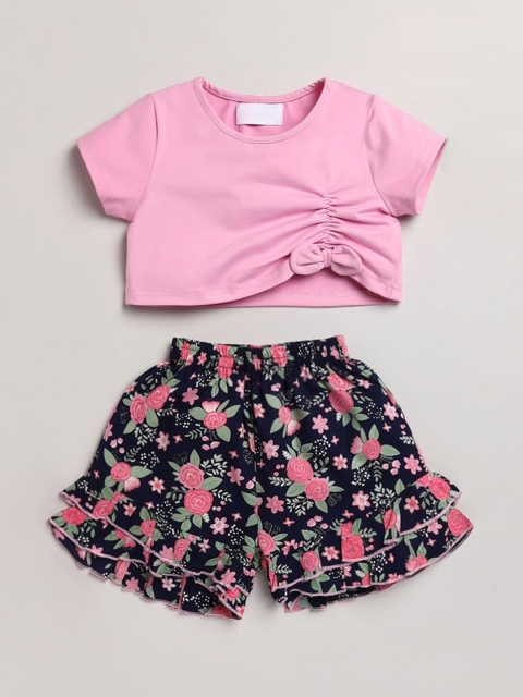 

Hopscotch Girls Pink Printed T-shirt with Shorts