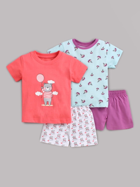 

Hopscotch Girls Purple Printed T-shirt with Shorts