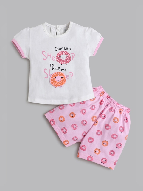 

Hopscotch Girls Pink & White Printed T-shirt with Shorts