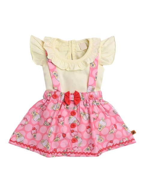 

Hopscotch Girls Pink Printed Top with Skirt