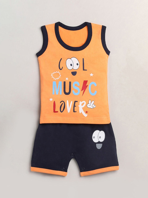 

Hopscotch Boys Orange Printed T-shirt with Shorts