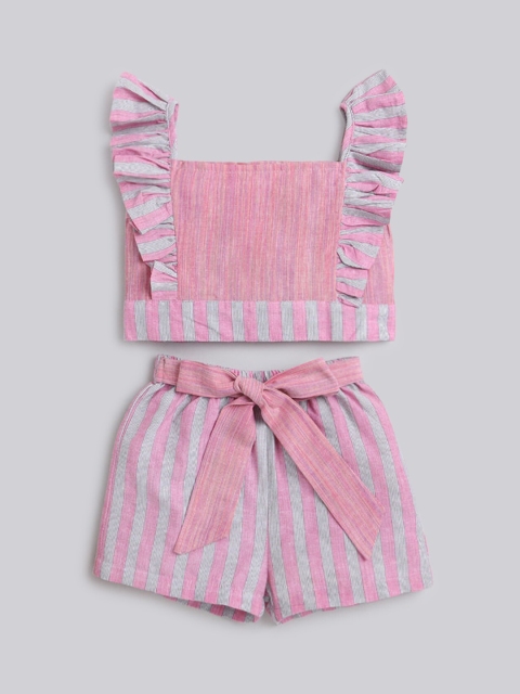 

Hopscotch Girls Pink Printed Top with Shorts