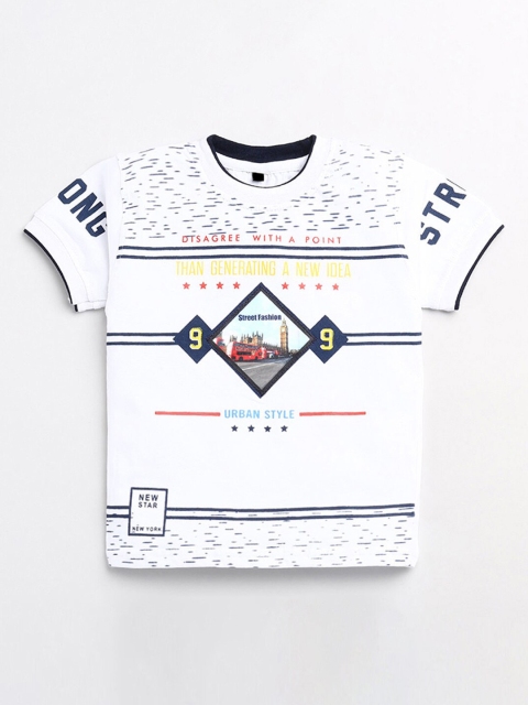 

Hopscotch Boys White Printed T-shirt with Shorts