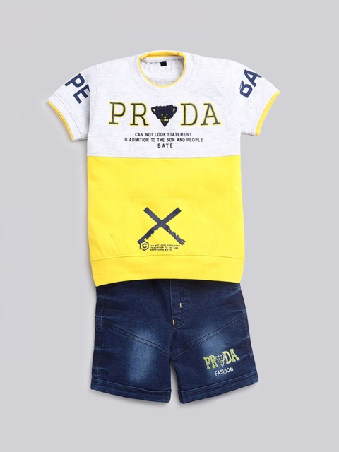 

Hopscotch Boys Yellow Printed T-shirt with Shorts